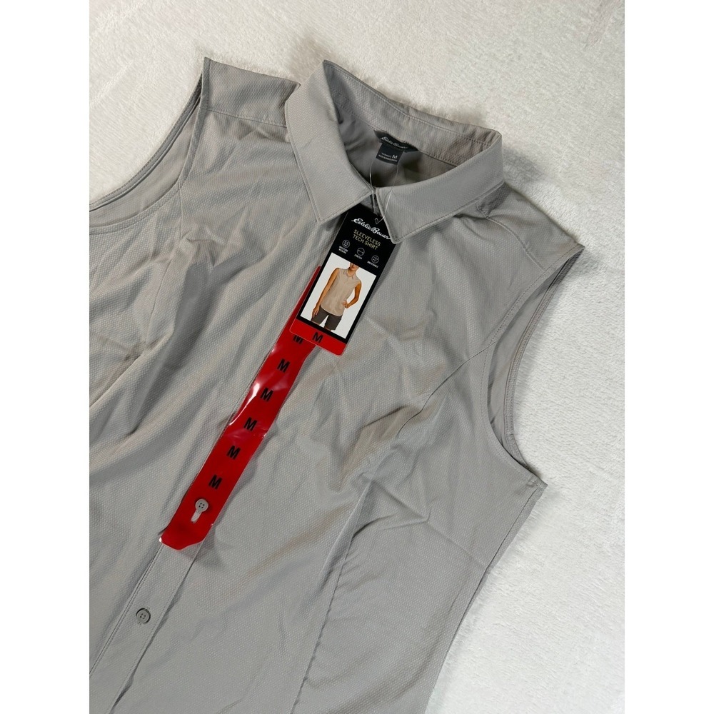 Eddie Bauer Sleeveless Tech Shirt Women's M Grey Textured Slim Fit Sporty Chic - Picture 3 of 7
